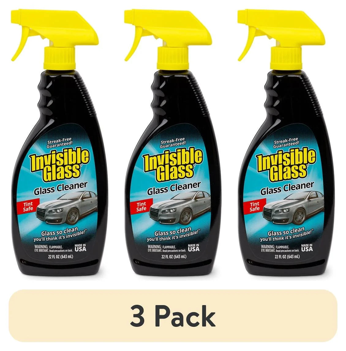 (3 Pack) Invisible Glass 92164 Premium Glass Cleaner Spray Automotive and Home Window Cleaner, Ammonia-Free, Tint-Safe – 22 Fl Oz, Pack of 1